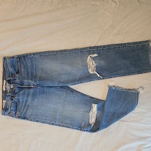 Levi's Wedgie Straight blue jeans cropped, distressed, button fly, size 26